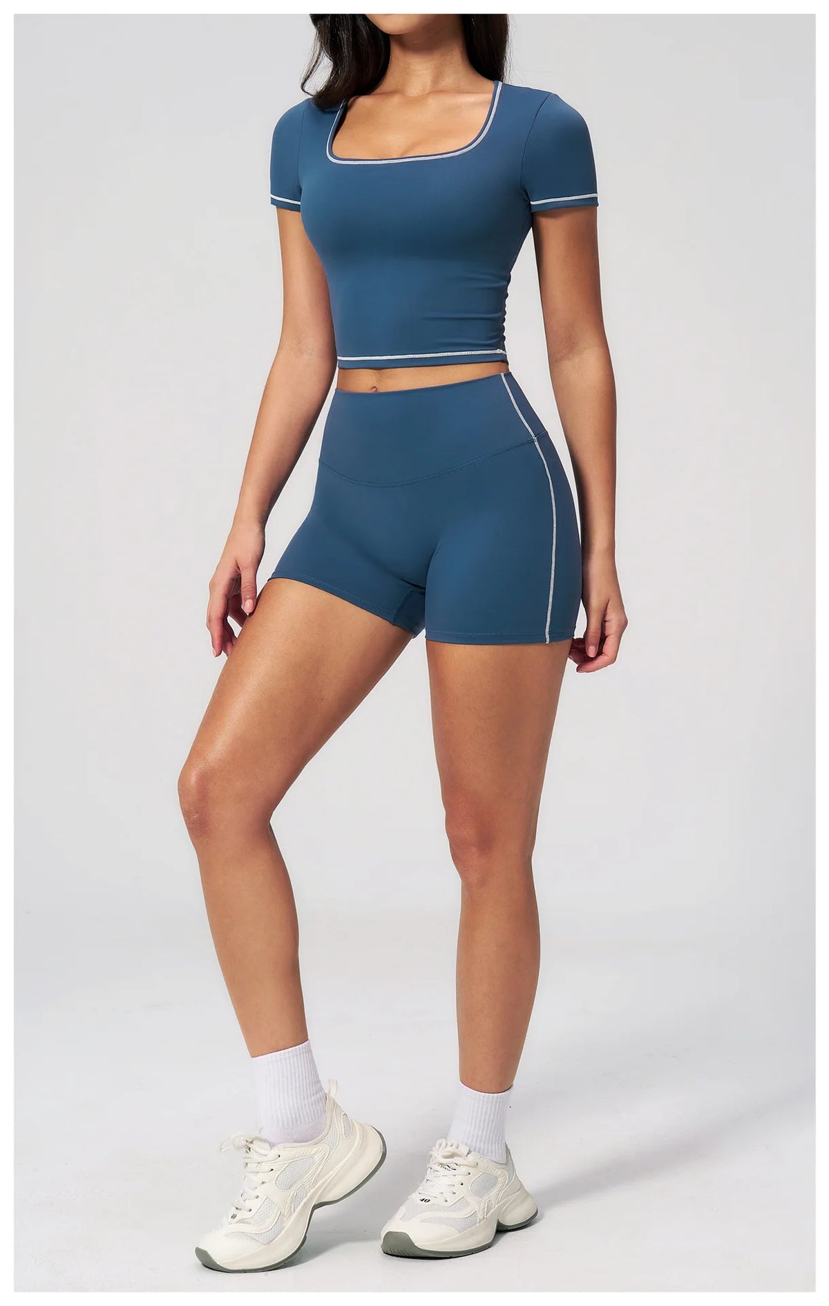Speed Drying Tight Yoga Sets Women Color Contrast Short Sleeve Slim Sports Top High Waist Leggings Running Fitness Athletic Wear