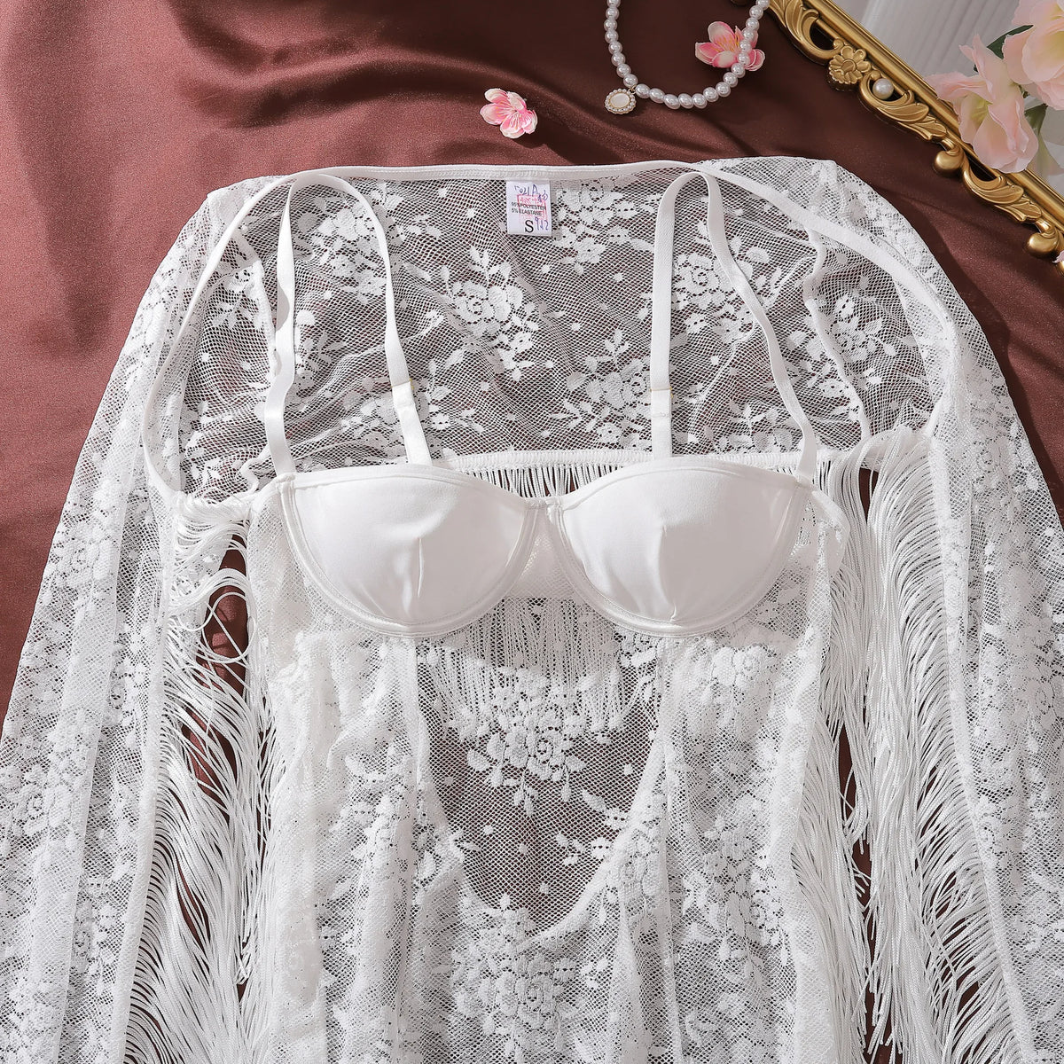 Toucheart Erotic Dress Elegant Palace-style Fringed Cardigan Spliced with See-through Intimate Lace Purelust Hip-hugging Dress