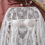 Toucheart Erotic Dress Elegant Palace-style Fringed Cardigan Spliced with See-through Intimate Lace Purelust Hip-hugging Dress