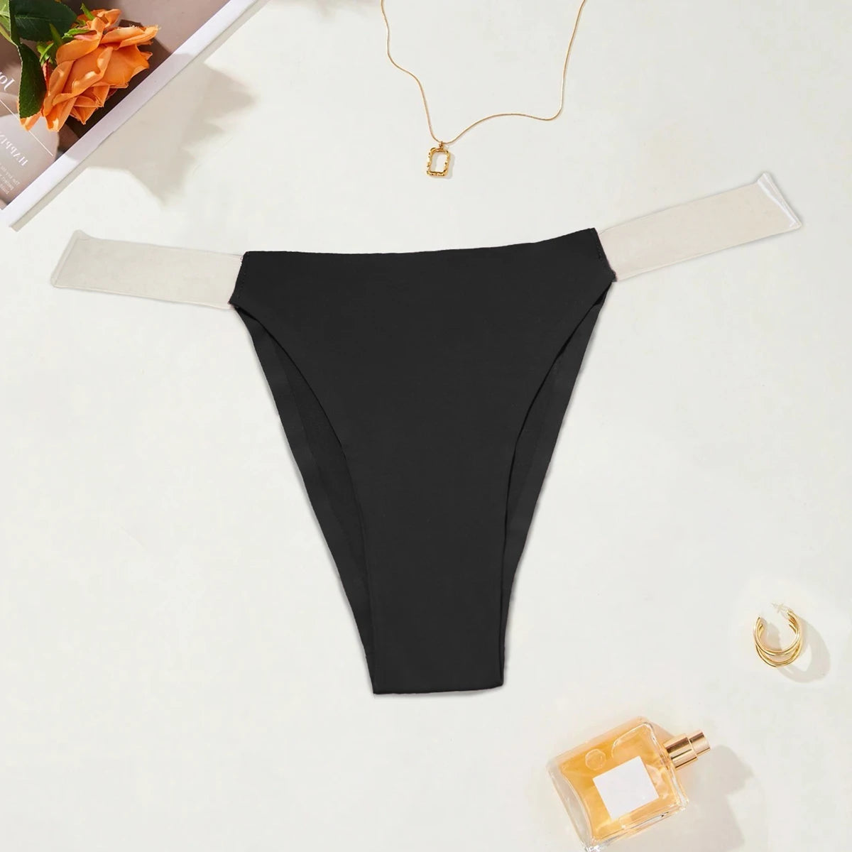 BEAUWEAR Comfort Thong with Transparent Strap Women Underwear Simple Plain Panties S M L XL