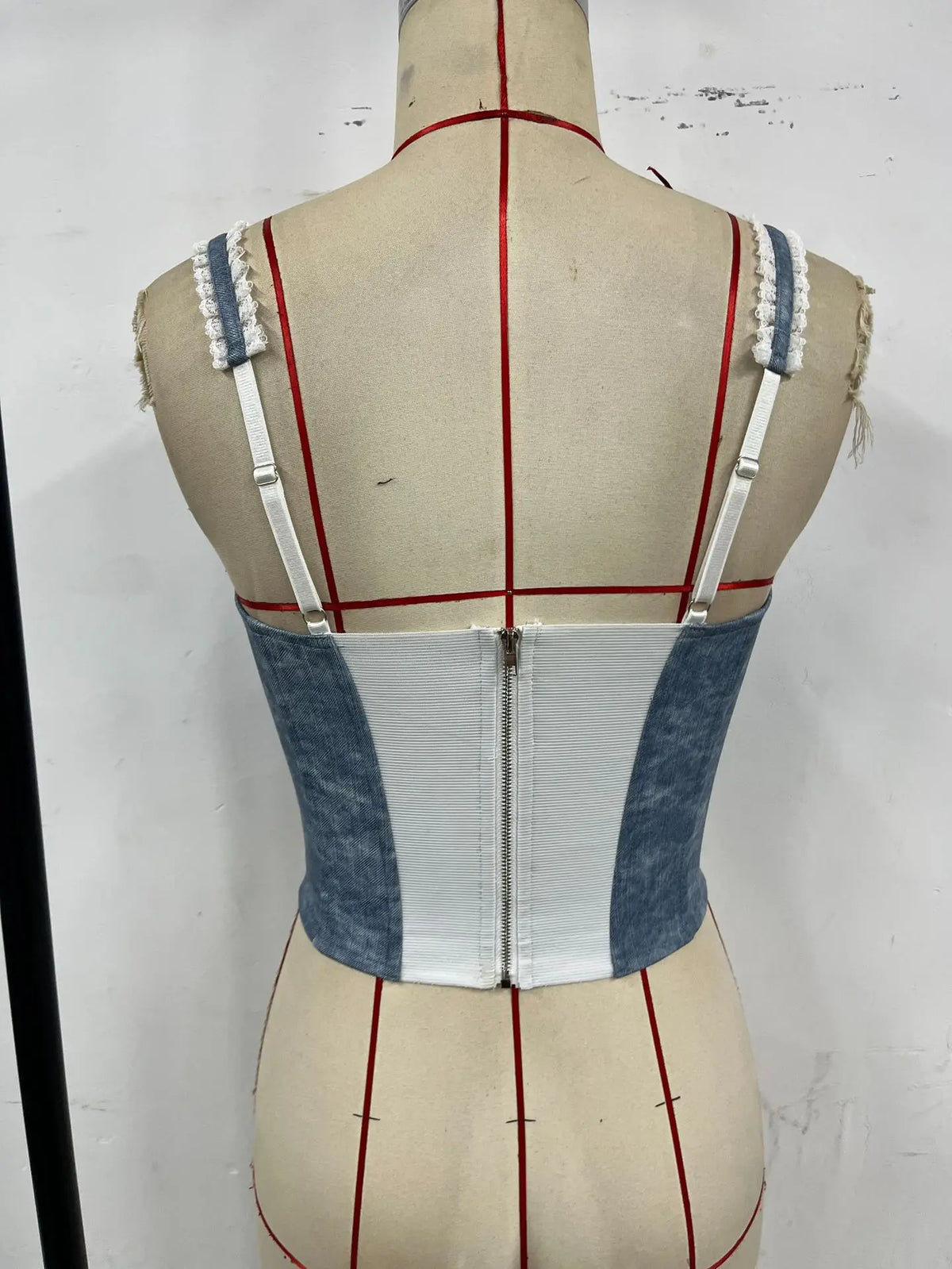 Sexy Blue Denim Camisole Women Lace Trim Underwire Slim Fit Fishbone Tank Top Summer Patchwork Club Party Corset Streetwear