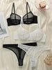 Solid color transparent lace stripe 2-piece set paired with sexy thong new women's underwear set girls Lingerie