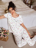 Women's Sleepwear New Loose Pajamas Floral Short-sleeved Trousers Loungewear Casual Wear Two-piece Set Pijamas Pyjamas Women