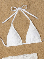 Sexy White Cover Up Skirt 3 Piece Bikini Women Lace Bandage Thong Swimsuit 2025 Beach Push Up Bathing Suit Swimwear Biquini