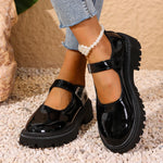 Women Buckle Strap Mary Janes Faux Patent Leather Lug‑Sole Round‑Toe Sweet Preppy JK Platform Casual Daily Shoes