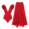 2026 Women Swimwear 2PC Cover-up Swimsuit Ruffle Solid Printed Deep V One-piece Monokini Kimono Bikini Suit Summer Beachwear