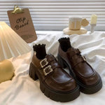 Women's Double Buckle Platform Mary Jane Shoes, Chunky Block Heel Height Increase Retro Preppy Casual School Shoes