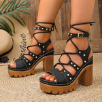 Casual Women's Sandals Open Toe Cross Strap LadiesSummer Roman Black Rivet Sandales Large Size 36-43