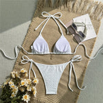 Pink Flower Emboss Solid Swimwears Halter String Triangle Bikini Micro Thong Sexy Swimsuit Women 2026 Bathing Suit Bikinis Sets