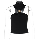 FDYOUI 2026 Summer Halter Neck Off Shoulder Corset High Street Women Sexy Sleeveless Crop Top Hollow Out Slim Tank Tops Clubwear