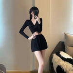 Split Swimsuit Women's Two-piece Solid Color Skirt Style Fairy Style Long Sleeved Sunscreen Sports Flat Pants Swimsuit