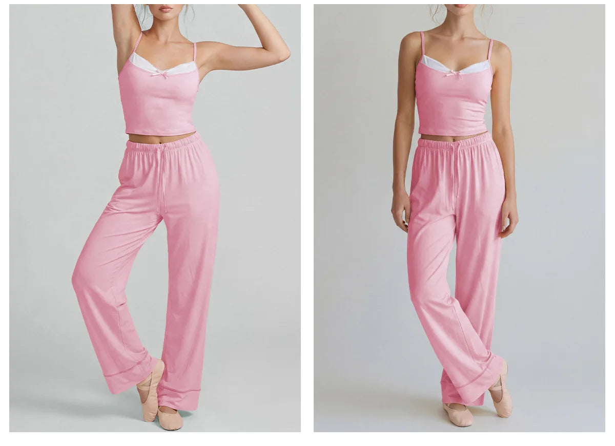 Women's Yoga Sets Yellow Patchwork Slimming Sports Tank Top Summer Gym Training Suit High Waist Wide Leg Pants Fitness Outfits