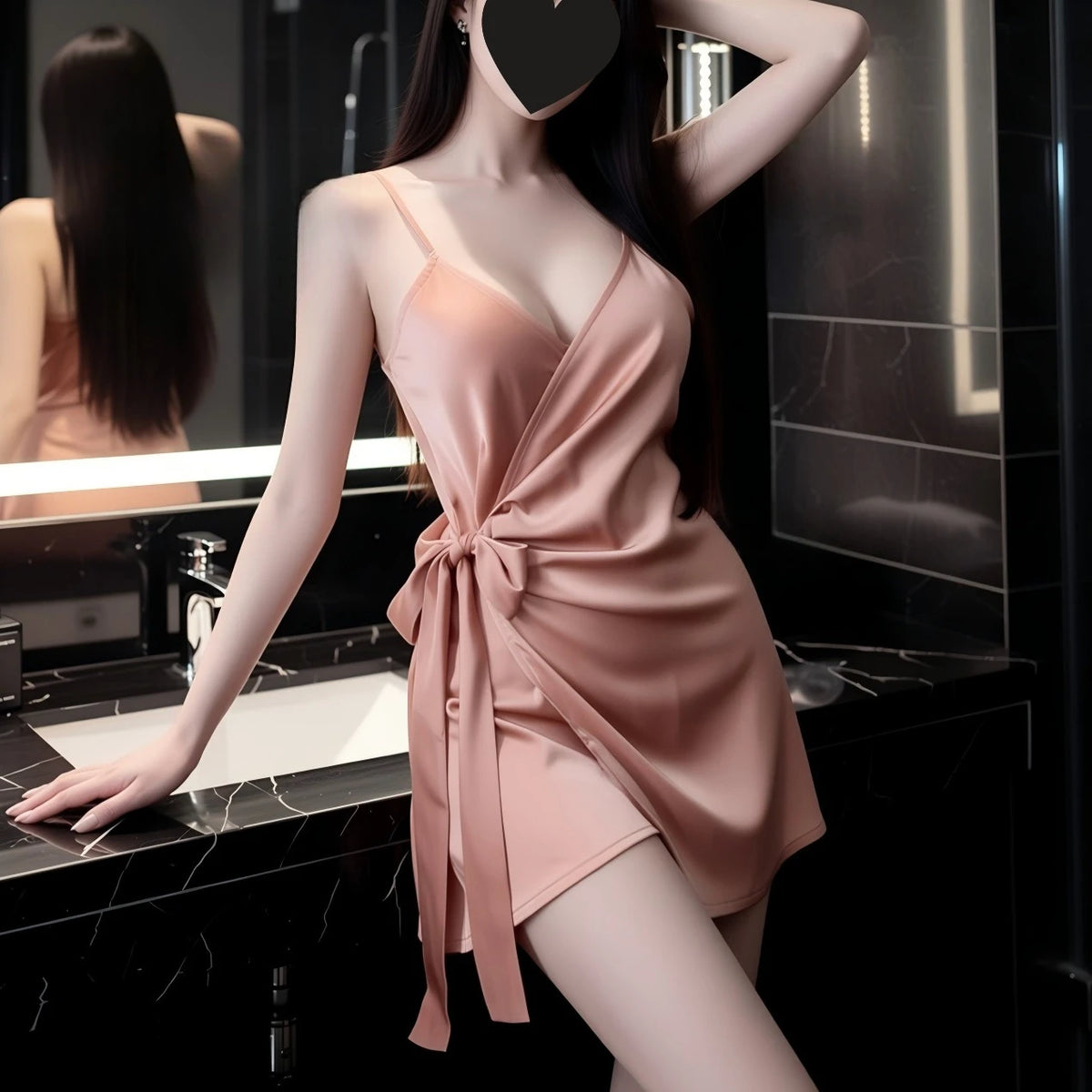 Sexy Smooth Satin Lace Strapless Sexy Nightgown with V-neck and Fitted Straps Intimate Sleepwear Summer Lace Dress with Straps