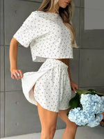 Women Pajamas Set Women's Short Sleeve Shorts Jacquard Print Summer Fashion Two-piece Pajamas Homewear Set Loungewear for Women