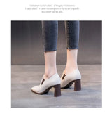 Botas Femininas Women Fashion Square Toe Chunky High Heels Ankle Boots Lady Casual Leather Autumn Short Boots Botas De Mujer