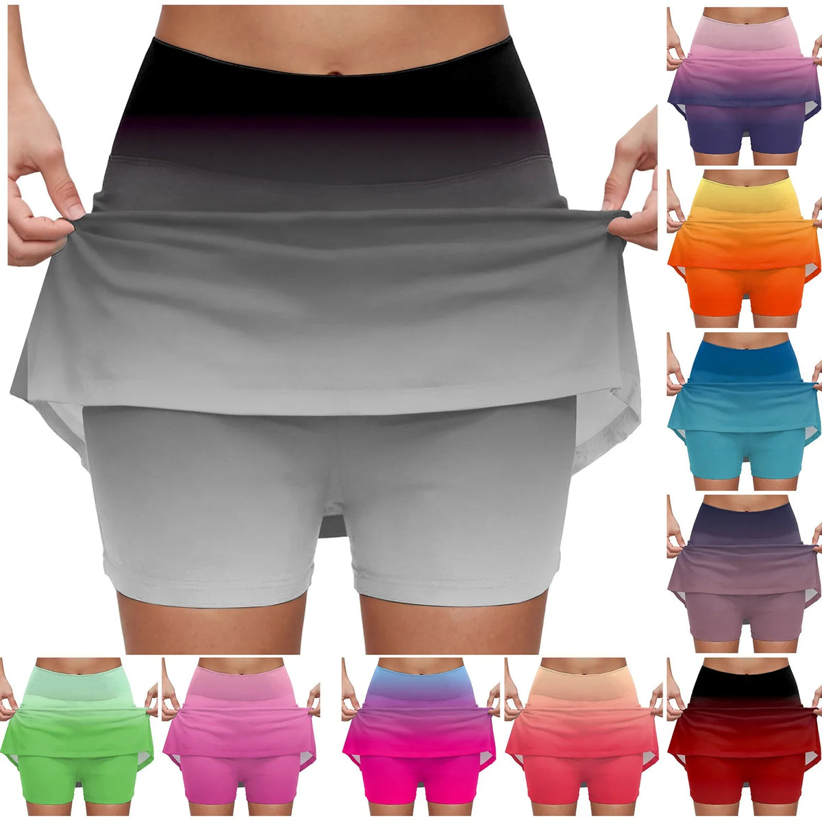 Women's Gradient Tennis Skirts High Waisted Athletic Skort With Built In Shorts Anti Slip Quick Dry Summer Skirt For Sports