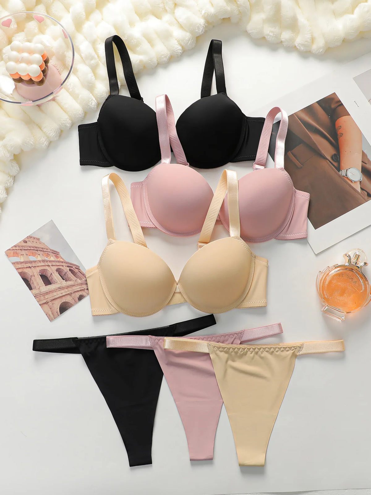 Thickened bra set gathering and bursting solid color set suitable for wearing sexy women's underwear with small breasts B2051