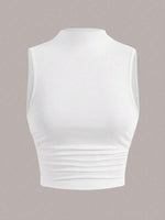 Casual Mock Neck Sleeveless Tank Top for Women Summer Sexy Solid Color Slim Fit Stand Collar Crop Top Streetwear 2024