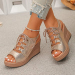 Women Sandals Summer New Wedges Platform Sandals Women Sexy High Heels Shoes Peep Toe Open