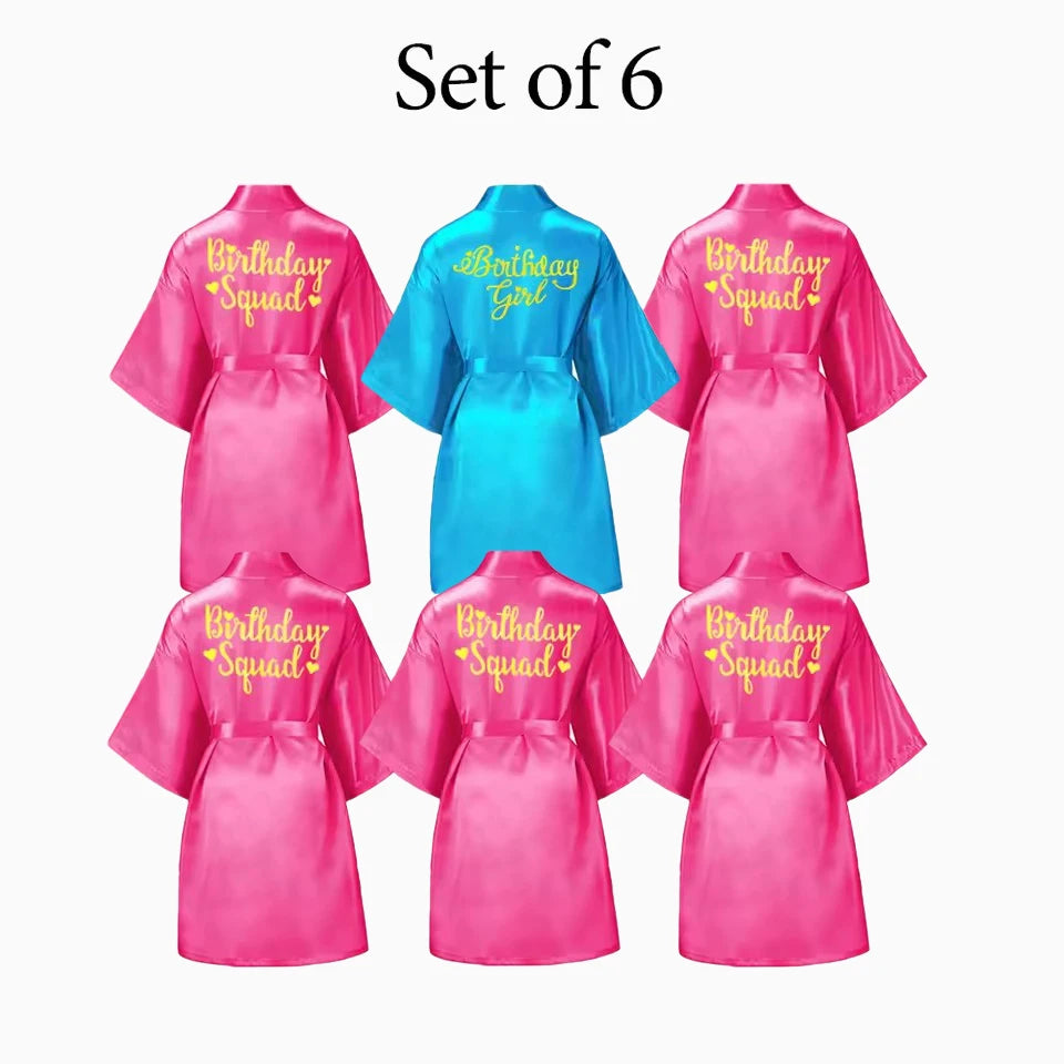 6-12Pcs Spa Girls Party Birthday Squad Robes Girl Kimono Spa Robe Pajama Party Favors Soft Satin Bathrobe for Kid Birthday Decor