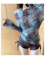 Swimsuit Women's Split Three-piece Long-sleeved Fashion Tie-dye Blouse Sexy Bikini Conservative and Slim Swimsuit