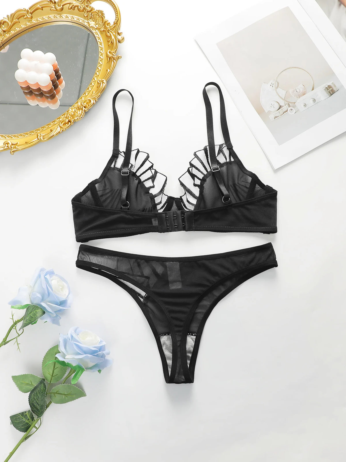 New Design High-Quality Lingerie Set With Sexy butterfly Line Mesh Plicing Women's Underwear Push Up Bra 2 Pieces YS2417