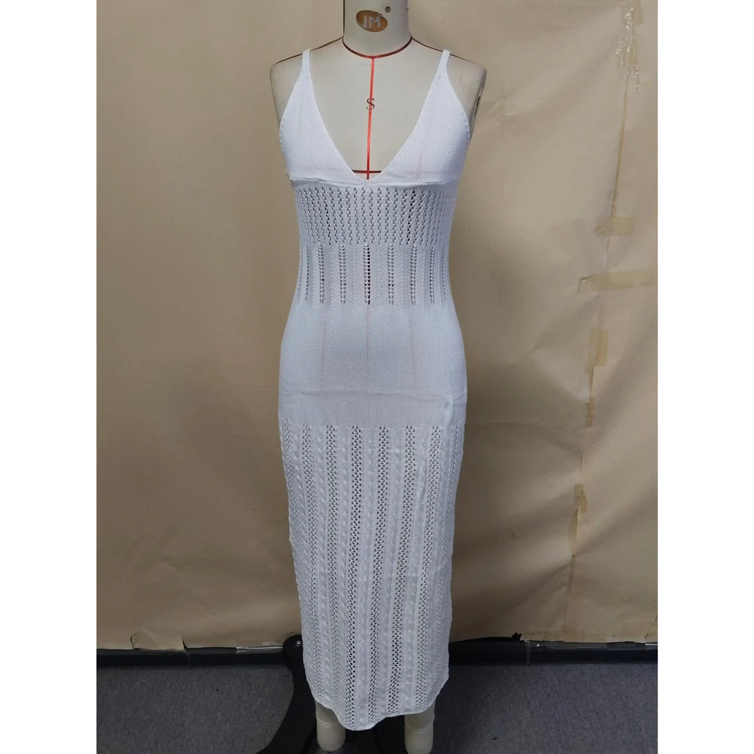 4 Colors V Neck Hollow Out Crochet Knitted Tunic Beach Cover Up Cover-ups Beach Dress Beach Wear Beachwear Female Women V5437