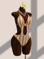 Vintage Black Striped One Piece Swimwear Women 2026 3D Metal Flower Hollow Out Backless Beach Holiday Bathing Suit Swimsuit