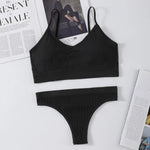 Women Seamless Bra Panties Set Push-Up Non-wire Bralette Low-Rise Briefs Sexy Lingerie Female Comfort Rib Sports Underwear Set
