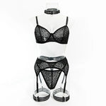 Toucheart 5-Piece Suit Sexy Underwear Suit Flocked Leopard Print Fashionable Hollow Sexy Lingerie Women Perspective Underwear