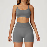 Women's Seamless Yoga Set Quick Drying Slim Fit High-end Feeling Exposed Feeling Set Outdoor Sports and Running Fitness Set