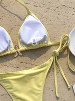 Cute Yellow String Halter Triangle Micro Bikini Thong Femmes Sexy Swimsuit Women Flower Swimwear 2026 Bikinis Sets Bathing Suit