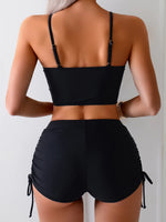Wrinkled Knotted Shorts High Waist Bikini Female Swimsuit Women Swimwear Two-pieces Bikini Set Tankini Bathing Suit Swim Beach