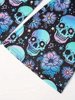 Hallowmas Skull Flower Print Pants Woman 2025 Plus Size Elastic Waist Wide Leg Pant Casual Large Full-length Trousers