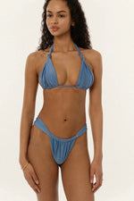 2025 Women's Sexy Blue Triangle Bikini Set - High Cut Thong Bottoms and Adjustable Straps - Perfect for Beach and Pool Parties
