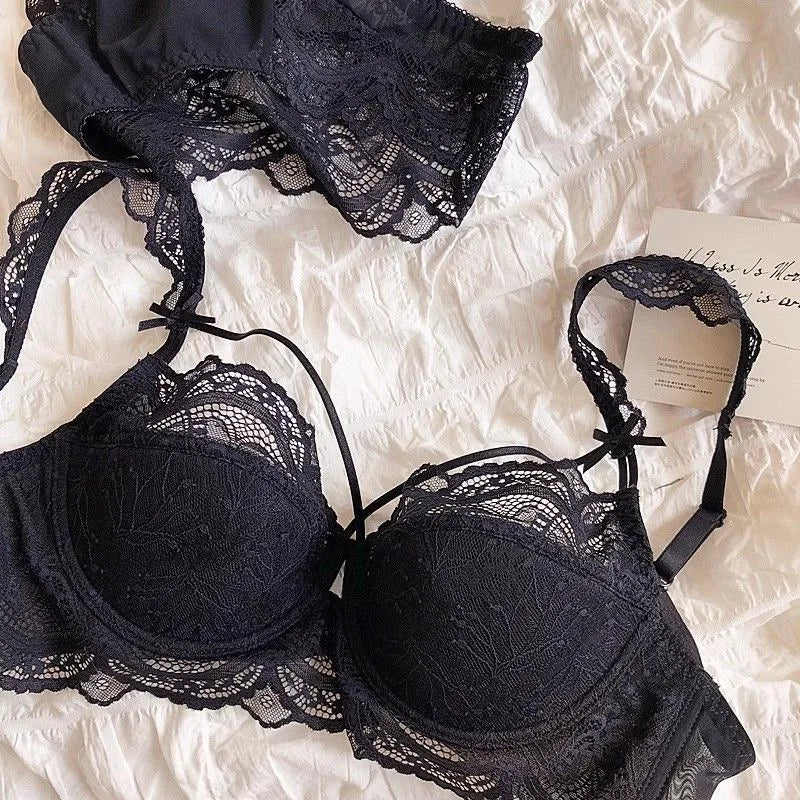 MOYISU Minimizer Bra French Lace for Large Bust, Anti Sagging Full Coverage Push Up Underwire Set, Sensuous Women Sexy Bra & Set