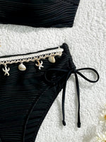 Sexy Bandeau Bikini Set 2025 Women Black Shell Starfish Push Up Drawstring Side High Waist Swimsuit Beach Bathing Suit Swimwear