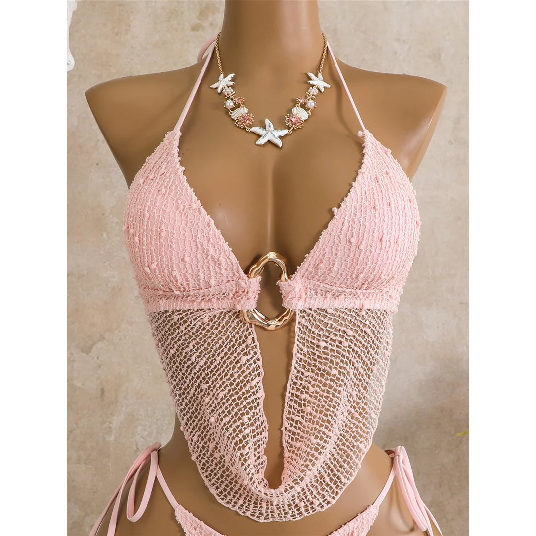 New Hollow Out Tankini Halter Bikini Female Swimsuit Women Swimwear Strappy Bather Bathing Suit Swim Two-pieces Bikini set K8076