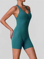 Cross Back V-neck Short Yoga Jumpsuit Women Quick Drying Solid Sleeveless Sports One Piece Suit Outdoor Recreation Bodysuits
