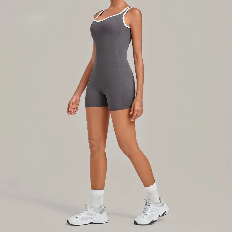 Women's Seamless Yoga Jumpsuits Sports Fitness Gym Sleeveless Backless Hip-lifting Shorts One-piece Training Workout Jumpsuit