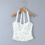 New Elegant Style Sexy Sweet Hot Girl Heart Print Slim Fit Strap Camisole Lace Trimmed Back Zipper Sleeveless Vest Charming GT1L