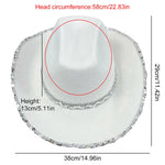 Women Shiny Sequined Wide Brim Cowboy Hat Western Style Sun Cap for Club Party