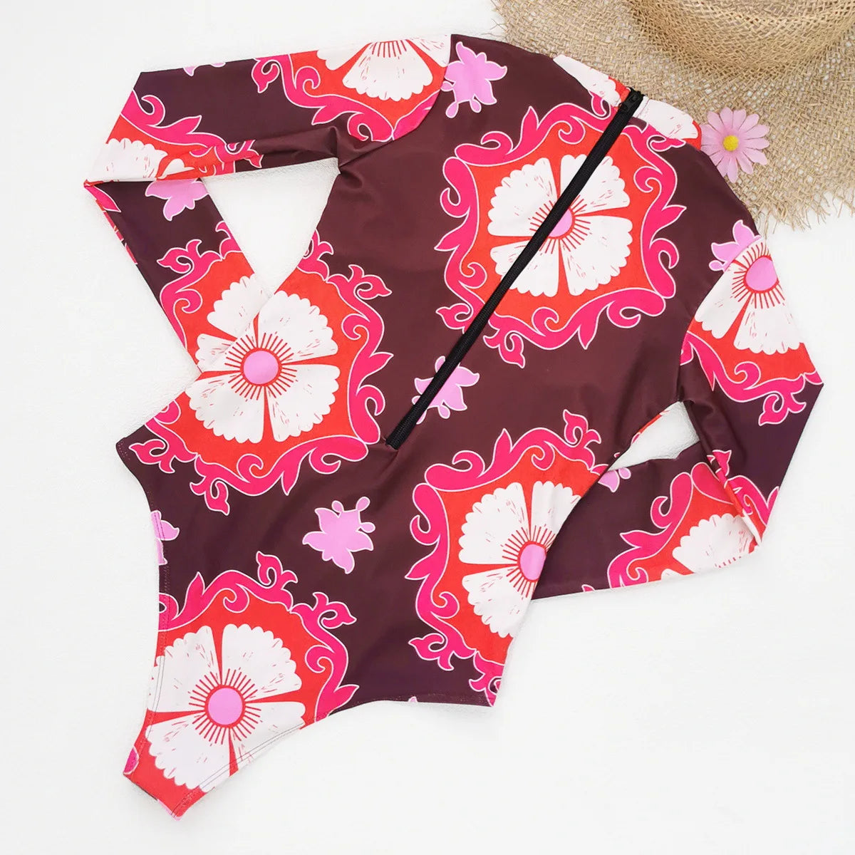 2026 New Sexy Print One Piece Swimsuit Women Swimwear Monokini Long Sleeve Bathing Suit Female Bodysuit Surfing Swim Wear Beach