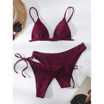 Sexy 3 Piece Bikini Set Women Solid Blue Purple Push Up Bandage Triangle Swimsuit Brazilian Beach Bathing Suit Swumwear Biquini