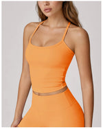 Hanging Neck Camisole Yoga Sets Women Nude Hollow Back Cross Slim Sports Tank Top High Waist Wide Leg Capri Pants Fitness Suits