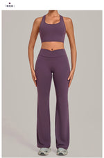 Breathable Stretch Yoga Sets Women Quick Drying Shockproof Sports Bra High Waist Bell Bottom Pants Gym Two-piece Fitness Suit