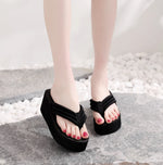 Women Fashion Wedge Flip Flops Summer Platform Shoes Light Weight Girls Indoor Beach Slippers Black Color Ladies Street Sandals