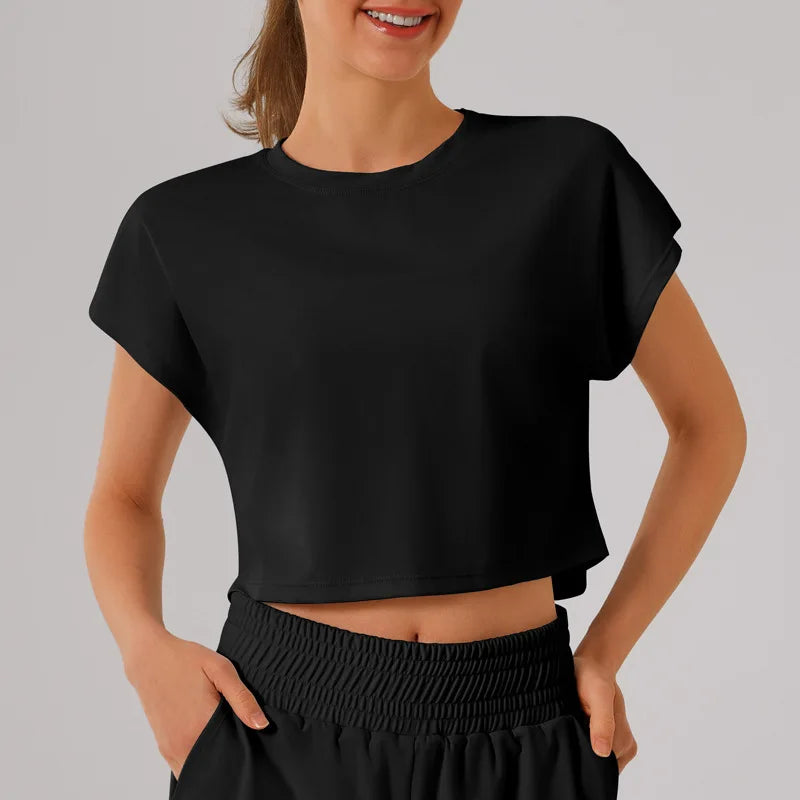 New Yoga Short Sleeve Women Running Fitness Shirt Summer Quick Drying Sleeveless Running Loose Fit Sports T-shirt Workout Top