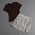 Summer Casual Yoga Sets Women Short Sleeve Loose T-shirt Sportwear High Waist Pocket Sports Short Skirt Fitness Running Wear