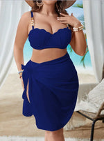 VigoJany 2026 Solid 3 Piece Mesh Skirt Plus Size Bikini Set Women Strapped Push Up Big Swimsuit High Waist Chubby Bathing Suit